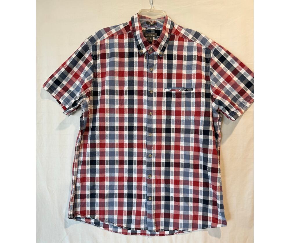 Men's Eddie Bauer short sleeve button down XLTall seersucker red white blue
